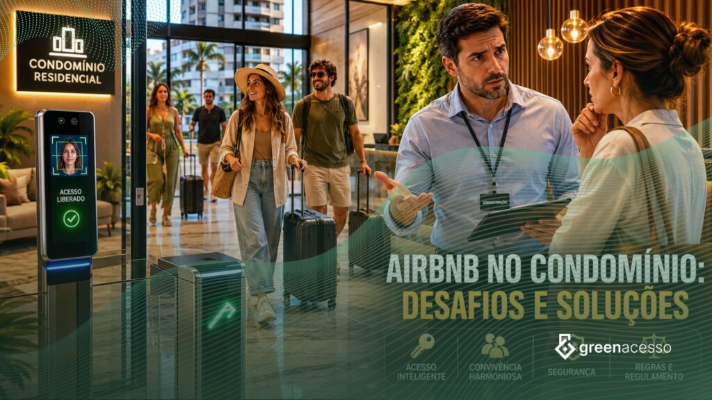 Síndico discutindo regras de Airbnb em condomínio residencial