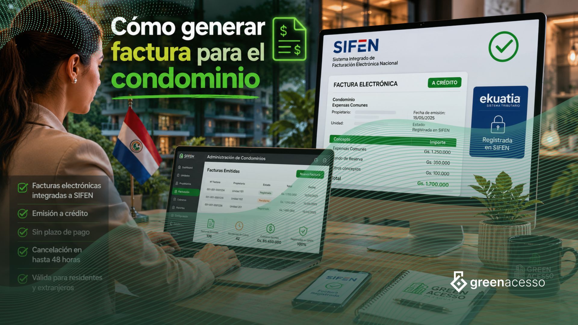 Administrador de condominio generando factura electrónica para propietarios en Paraguay